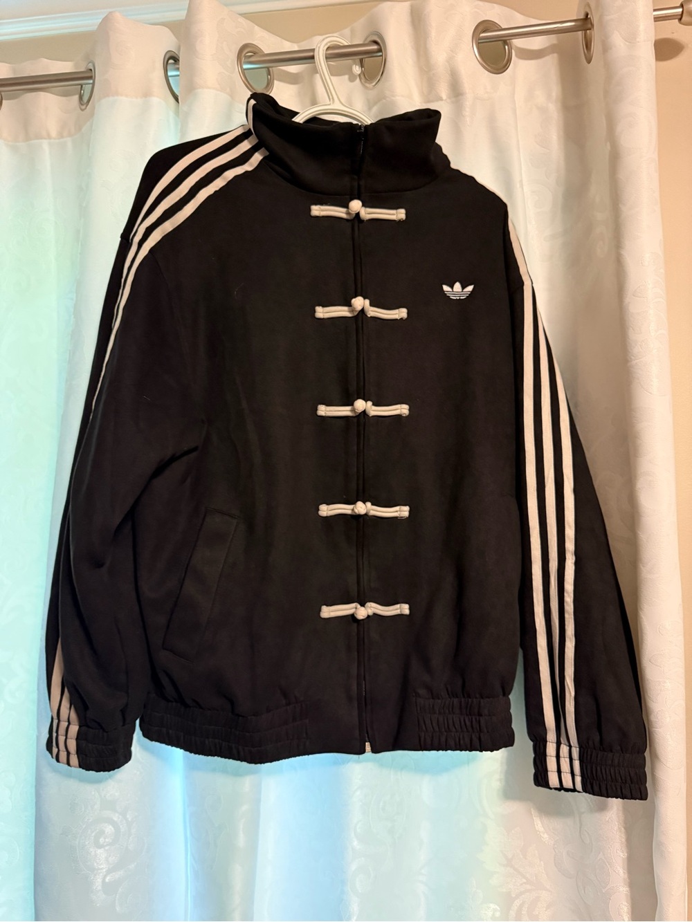 Unisex adidas Black suede Jacket with White Stripe Detailing